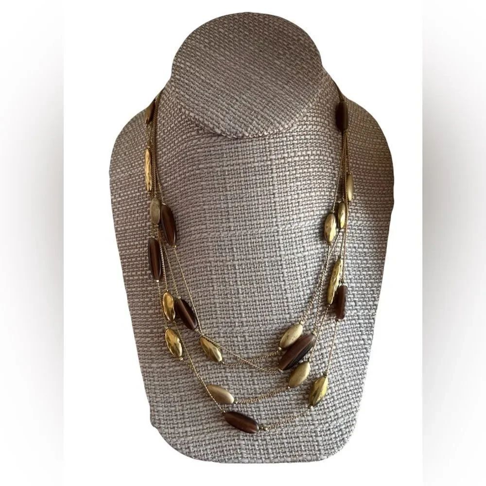 Vintage Monet Gold Tone Tiger Eye Beads 4 Strand Toggle Clasp Fall Necklace